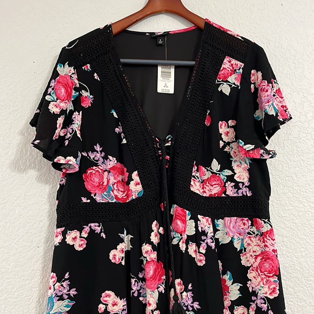 Torrid Floral Gauze Lace Up Skater Dress - Picture 4 of 15